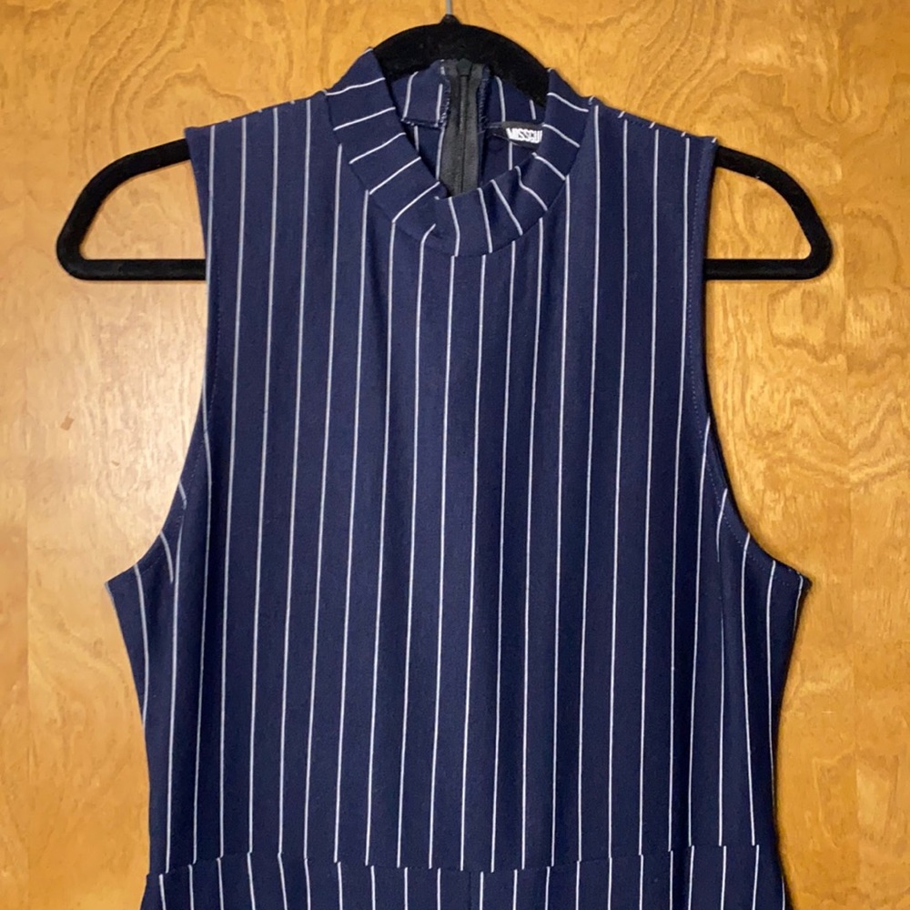 Wide leg blue pinstripe romper